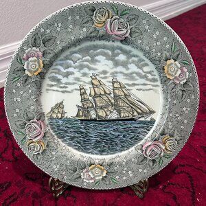 Vintage Adams Currier & Ives England Clipper Ship Sweepstakes 10.5" Plate Gray